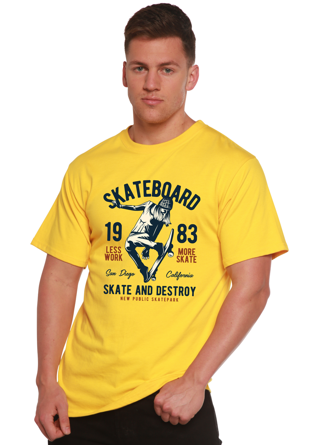 Spun Bamboo Skateboard 1983 Men's Bamboo Viscose/Organic Cotton Short Sleeve Graphic T-Shirt — in-use photo