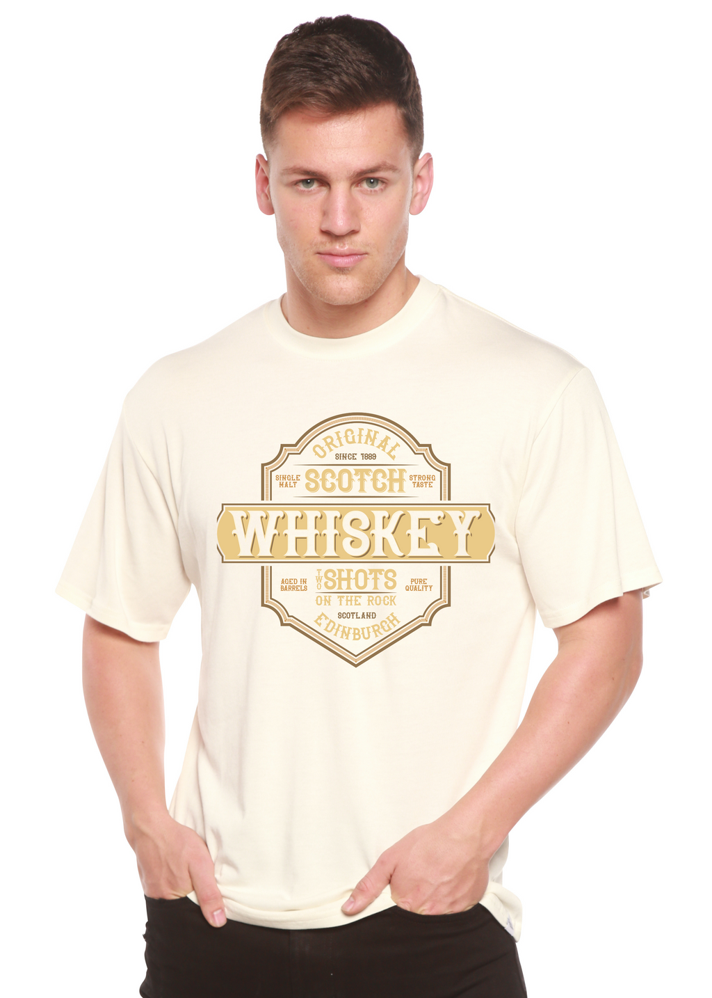 Spun Bamboo Whiskey Men's Bamboo Viscose/Organic Cotton Short Sleeve Graphic T-Shirt — in-use photo