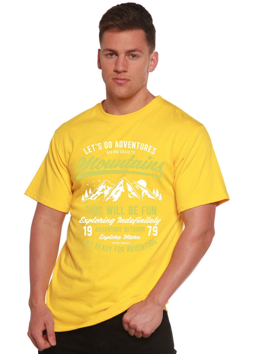 Spun Bamboo Let's Go Adventure Men's Bamboo Viscose/Organic Cotton Short Sleeve Graphic T-Shirt — size reference
