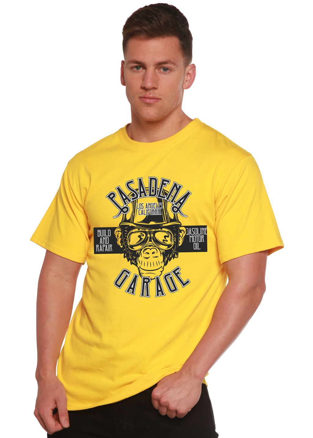 Spun Bamboo Pasadena Garage Men's Bamboo Viscose/Organic Cotton Short Sleeve Graphic T-Shirt — lifestyle context