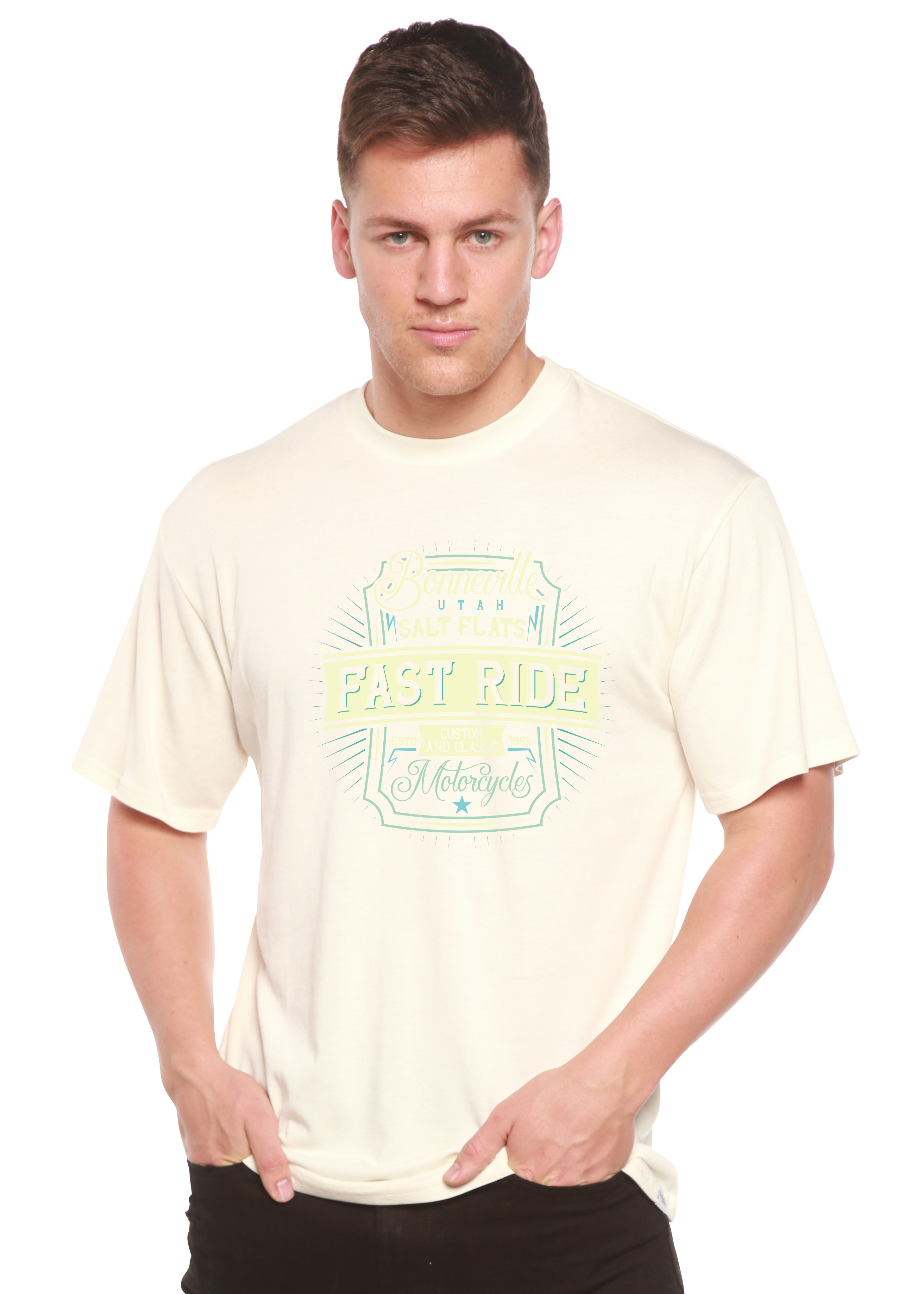 Spun Bamboo Fast Ride Men's Bamboo Viscose/Organic Cotton Short Sleeve Graphic T-Shirt — in-use photo