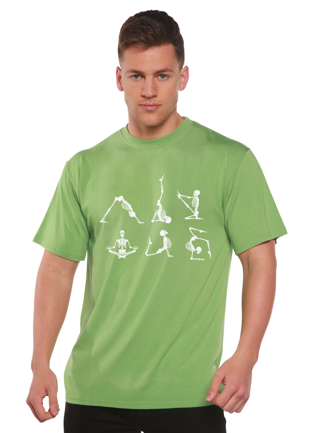 Spun Bamboo Halloween Skeleton Namaste Men's Bamboo Viscose/Organic Cotton Short Sleeve Graphic T-Shirt — size reference