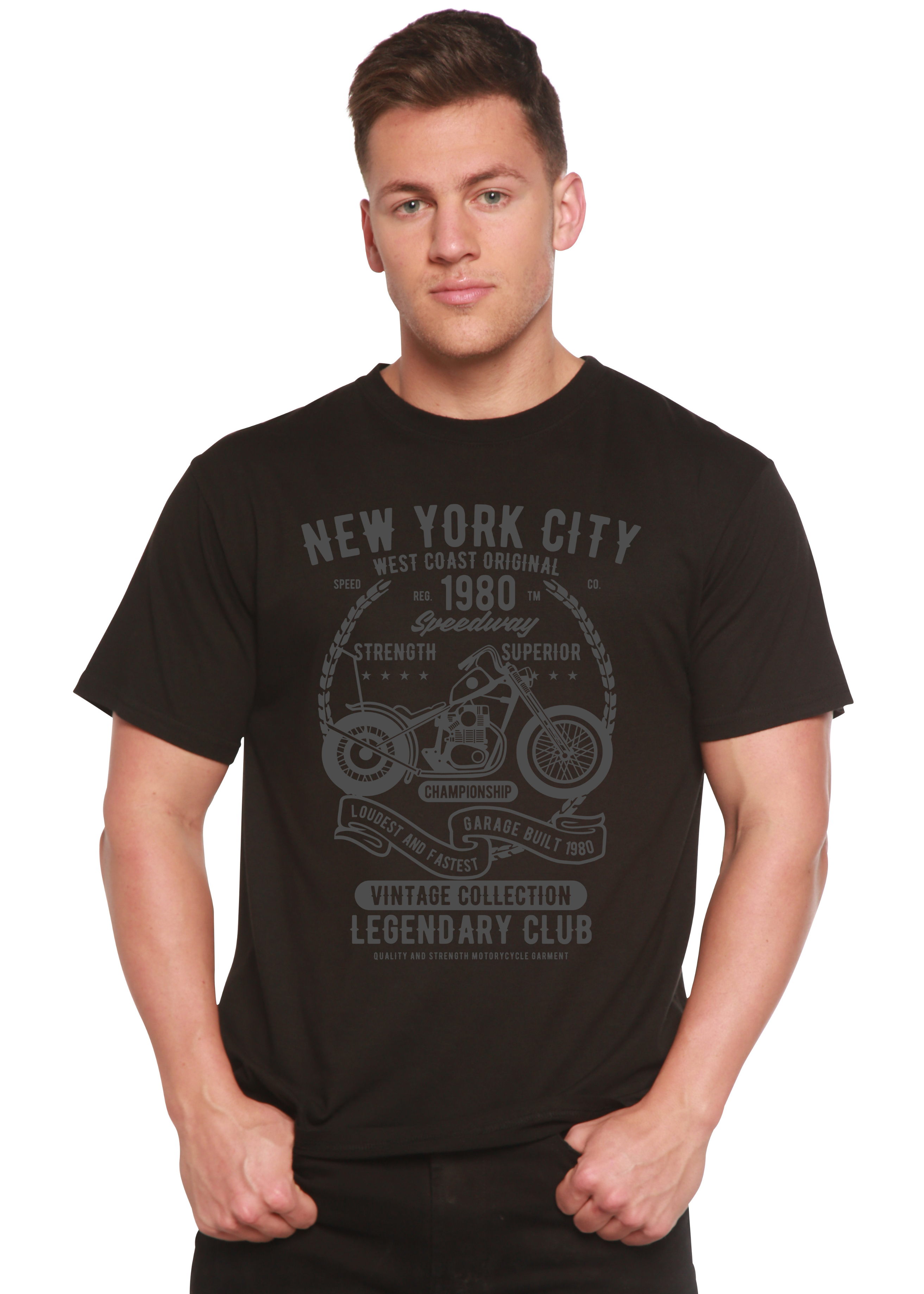Spun Bamboo New York City Spun Bamboo® Men's Bamboo Viscose/Organic Cotton Short Sleeve Graphic T-Shirt — size reference