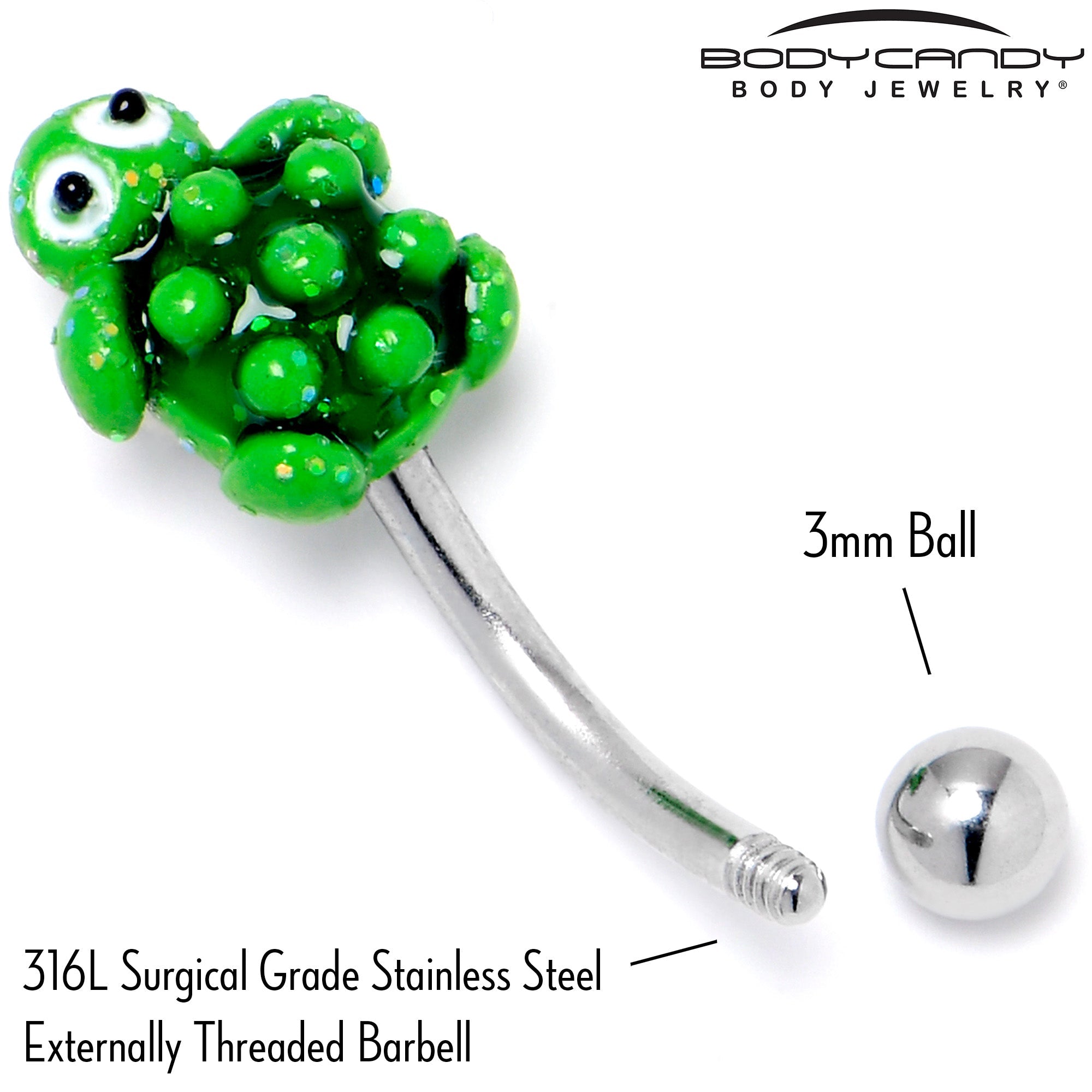 BodyCandy 16G 5/16 Texture Turtle Curved Eyebrow Ring — back view