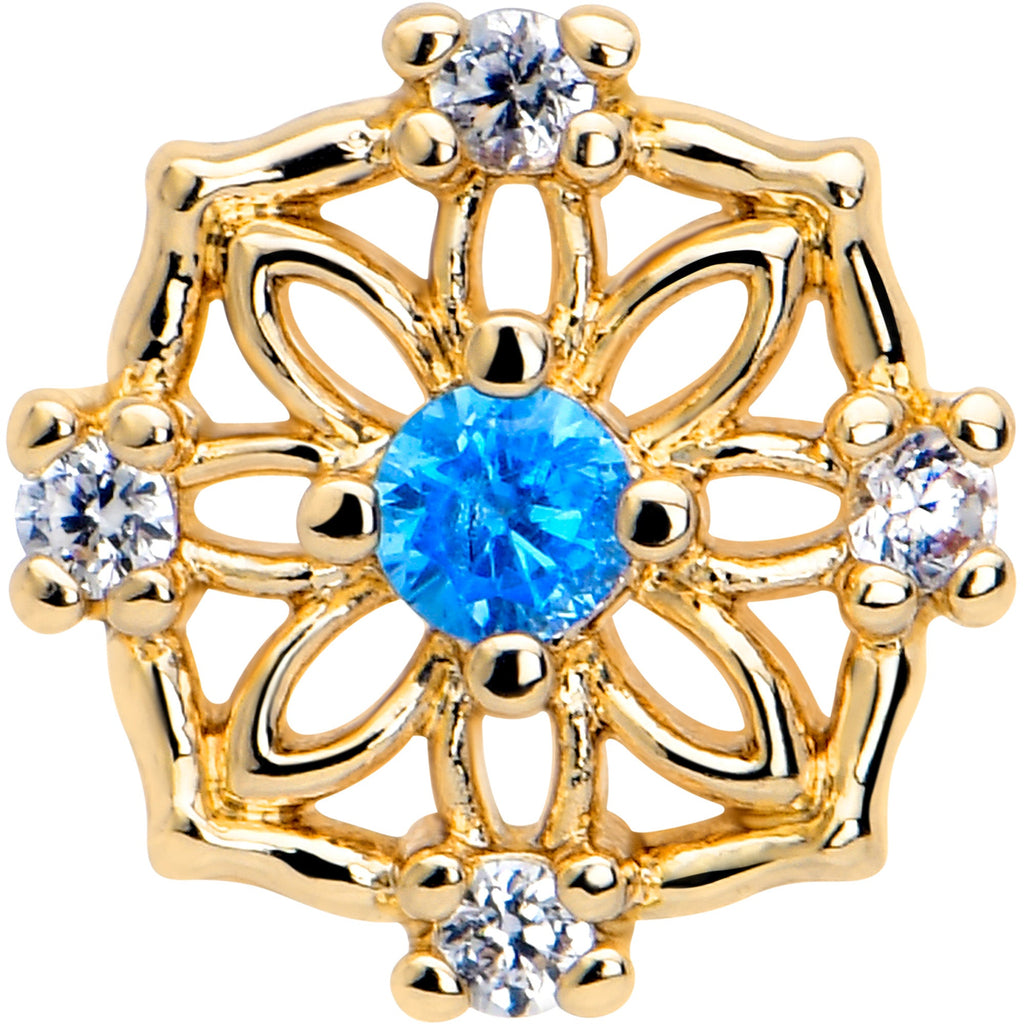 BodyCandy 16G 5/16 Blue CZ Gem Gold Tone Flower Ring Labret Monroe Tragus — lifestyle context
