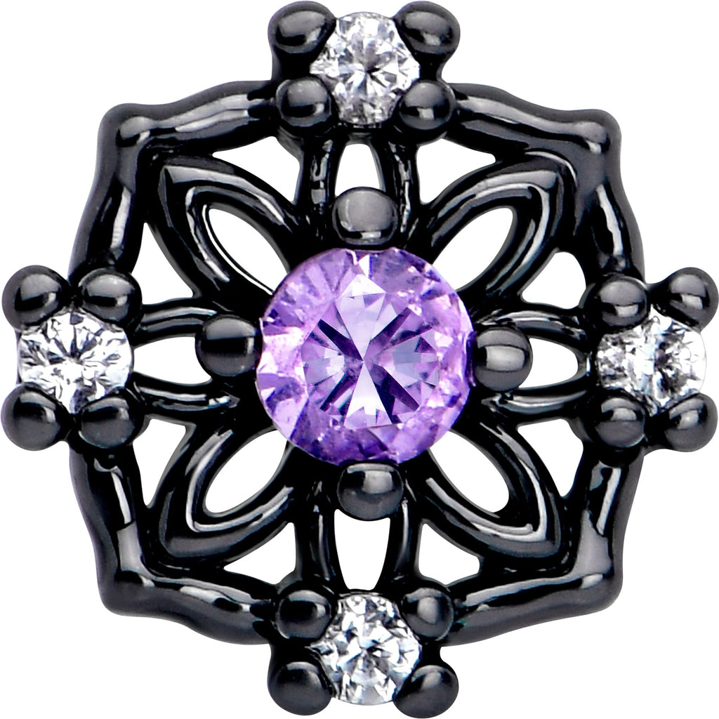 BodyCandy 20G 7mm Purple CZ Gem Black Flower Ring L Shape Nose Ring — lifestyle context