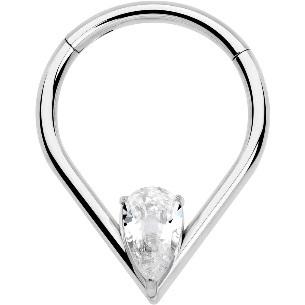 BodyCandy 16G CZ Stainless Steel Hinged Segment Ring with Gem Teardrop — back view