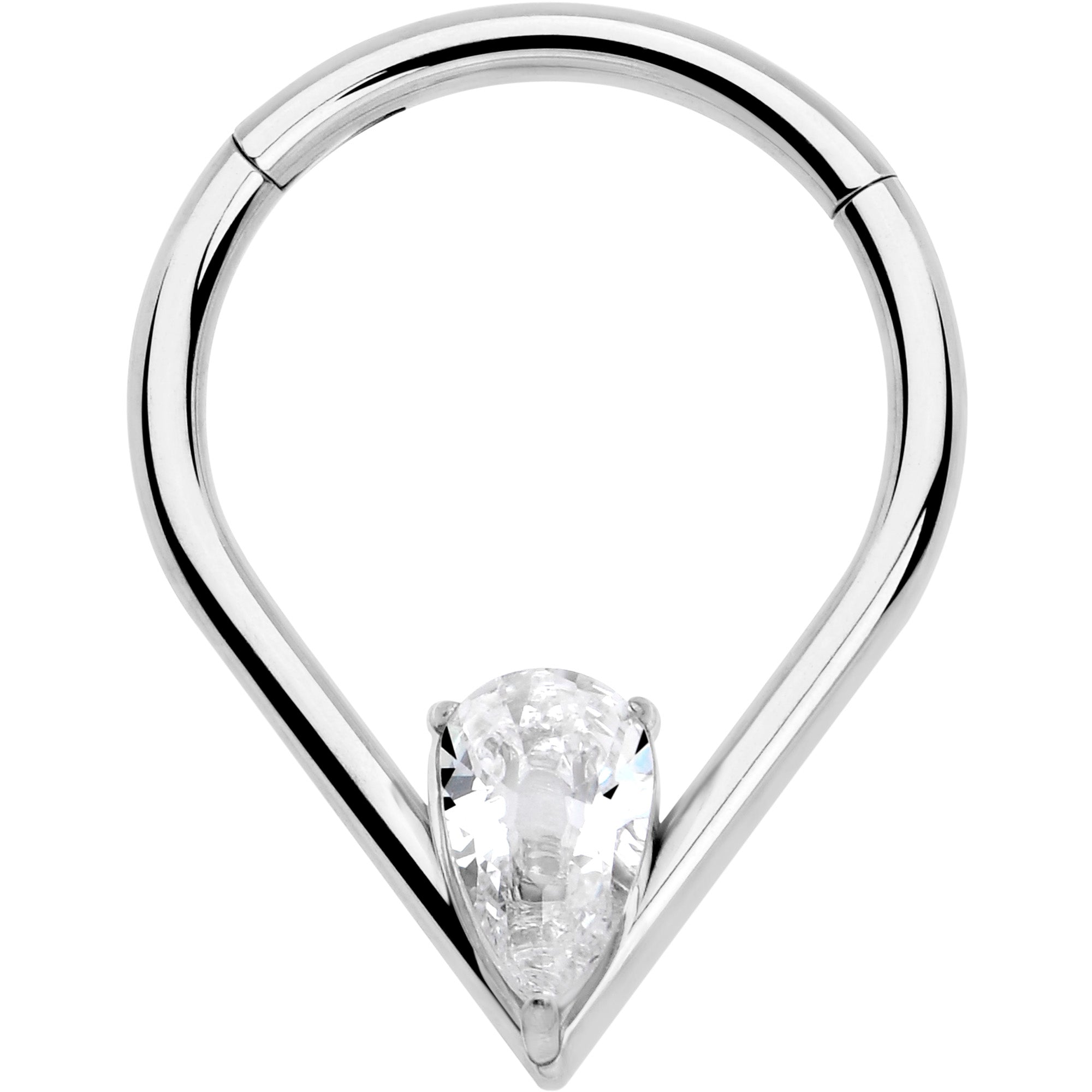 BodyCandy 16G CZ Stainless Steel Hinged Segment Ring with Gem Teardrop — back view