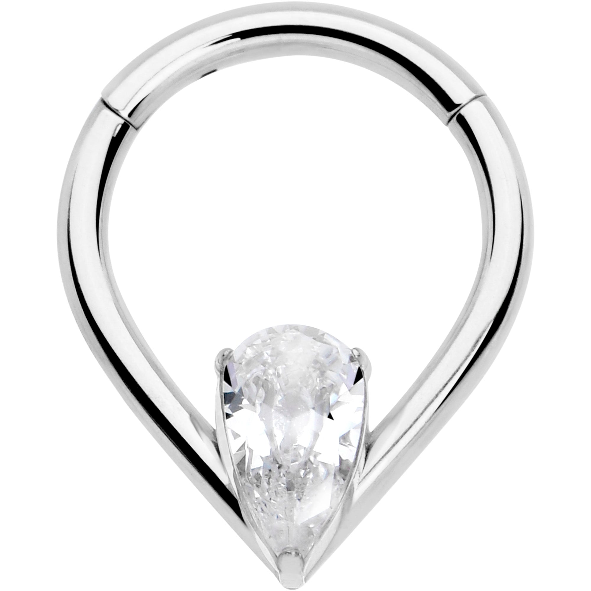 BodyCandy 16G CZ Stainless Steel Hinged Segment Ring with Gem Teardrop — alternative angle