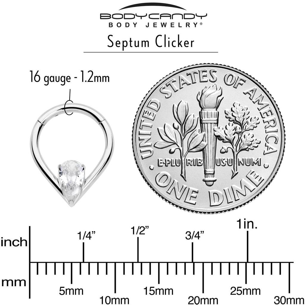 BodyCandy 16G CZ Stainless Steel Hinged Segment Ring with Gem Teardrop — side view