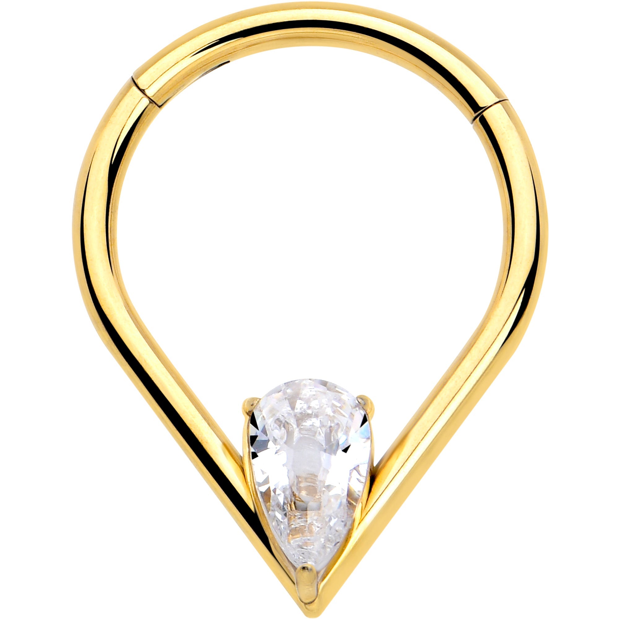 BodyCandy 16G CZ Stainless Steel Hinged Segment Ring with Gem Teardrop — in-use photo