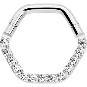 16G 5/16 Clear CZ Gem Hexagon Shape Hinged Segment Ring
