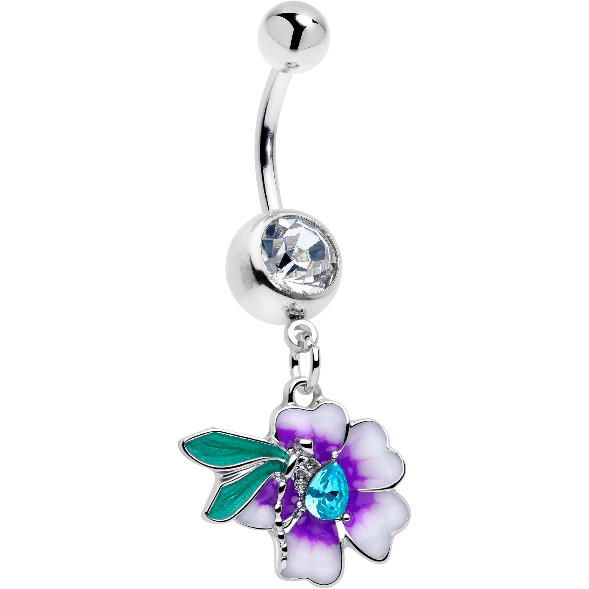 BodyCandy Blue Gem Faerie Flower Purple Dangle Belly Ring — main product shot