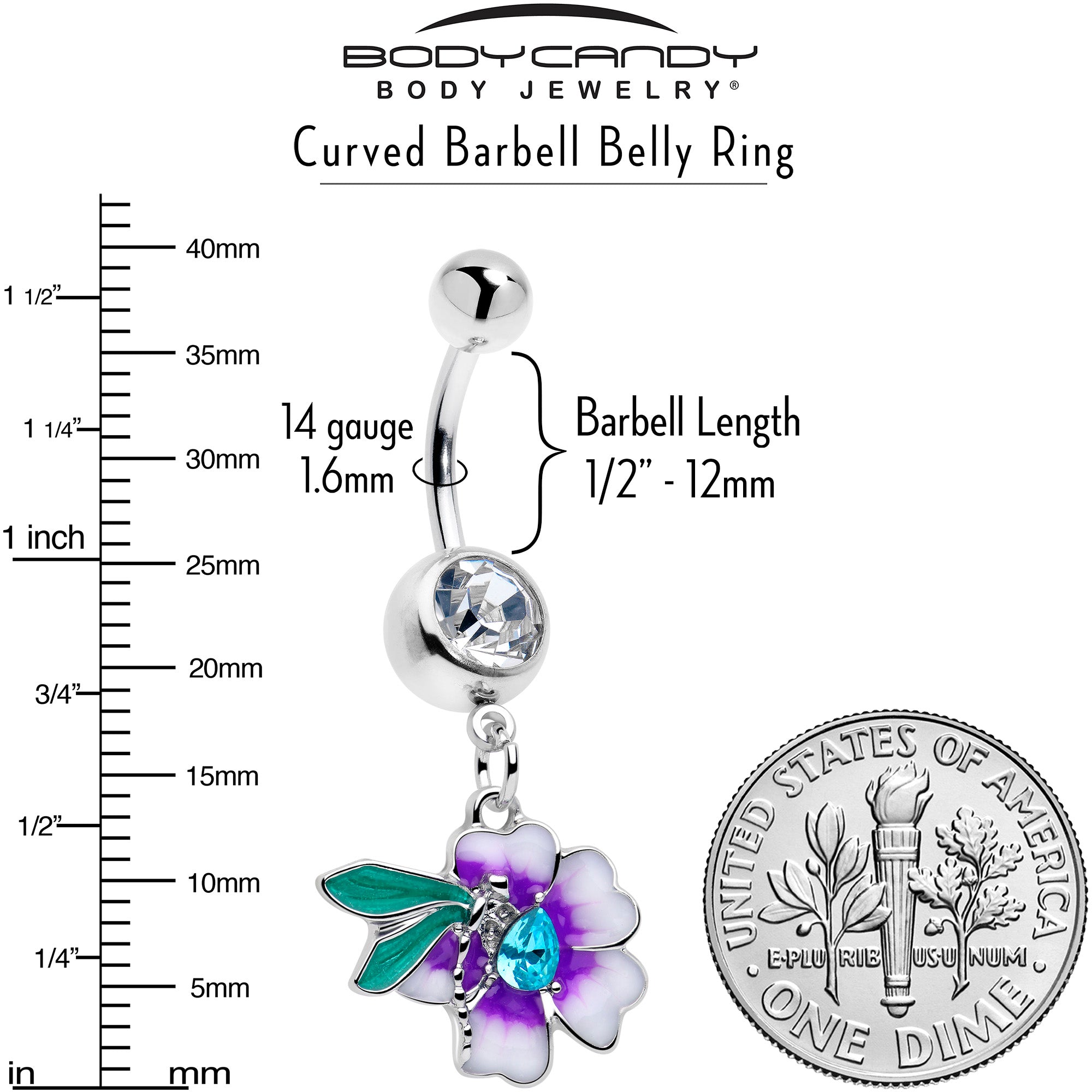 BodyCandy Blue Gem Faerie Flower Purple Dangle Belly Ring — lifestyle context