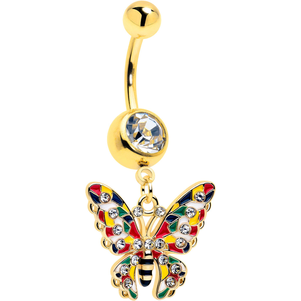 BodyCandy Clear Gem Gold Tone Color Block Butterfly Dangle Belly Ring — main product shot