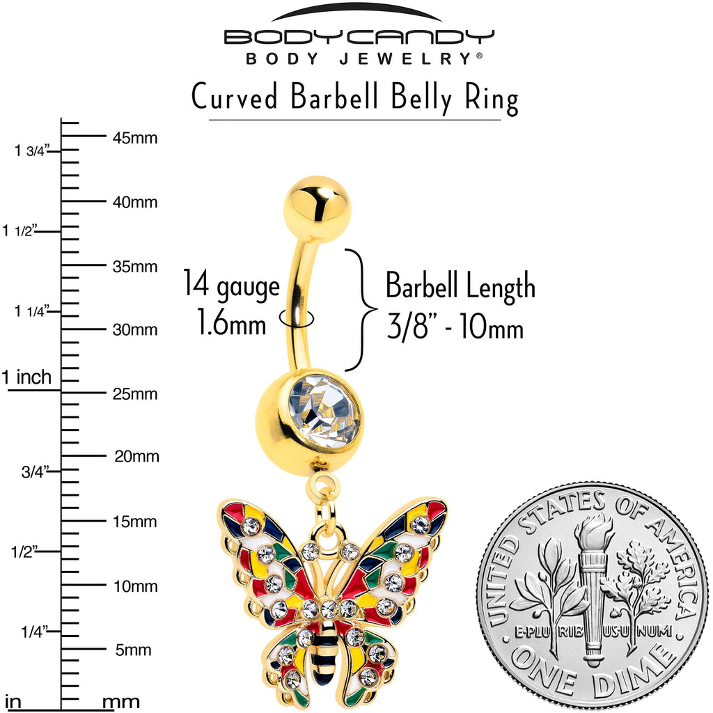 BodyCandy Clear Gem Gold Tone Color Block Butterfly Dangle Belly Ring — lifestyle context