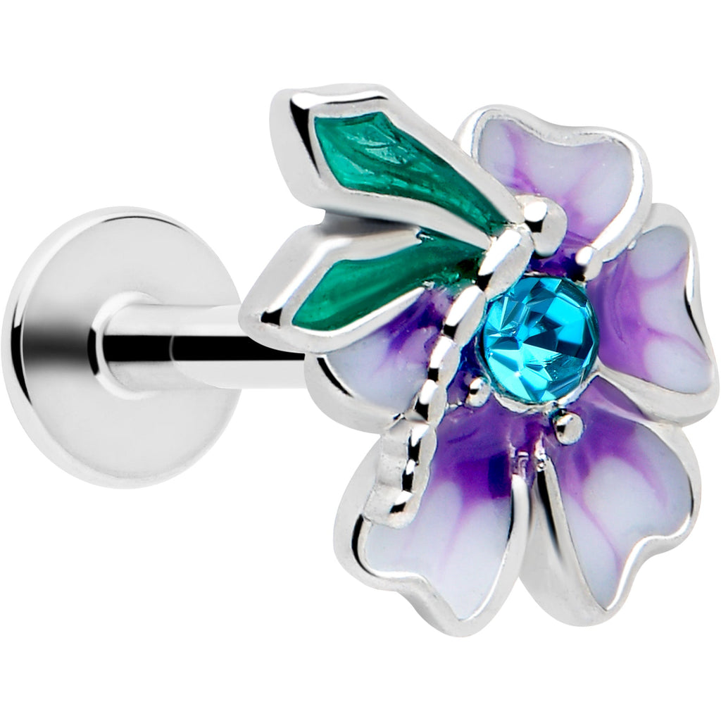 BodyCandy 16G 1/4 Blue Gem Faerie Flower Purple Labret — main product shot