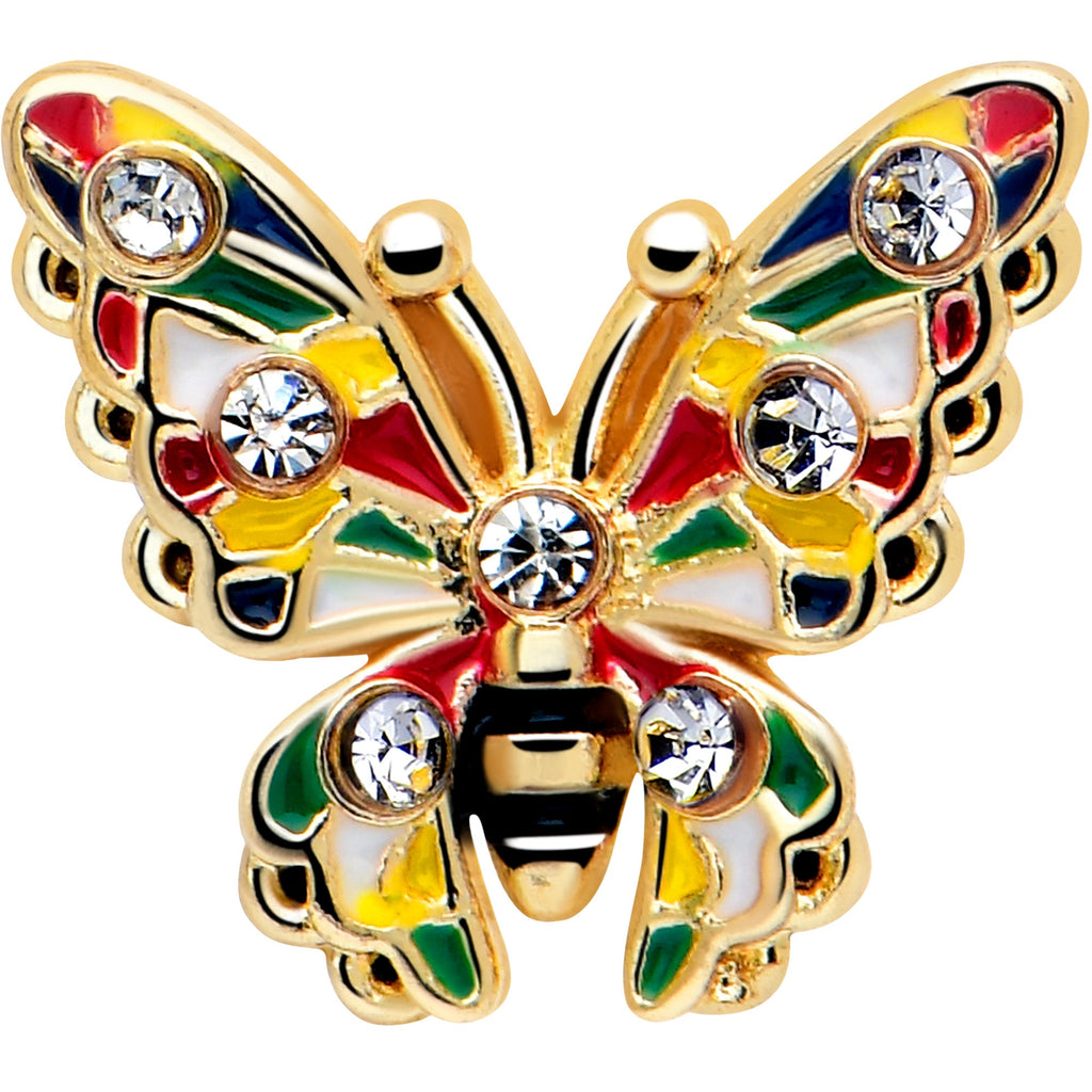 BodyCandy 20G 7mm Clear Gem Gold Tone Color Block Butterfly L Shape Nose Ring — lifestyle context