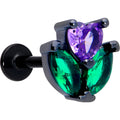 BodyCandy 16G 5/16 Purple Green CZ Gem Black Love Flower Labret Monroe Tragus — main product shot