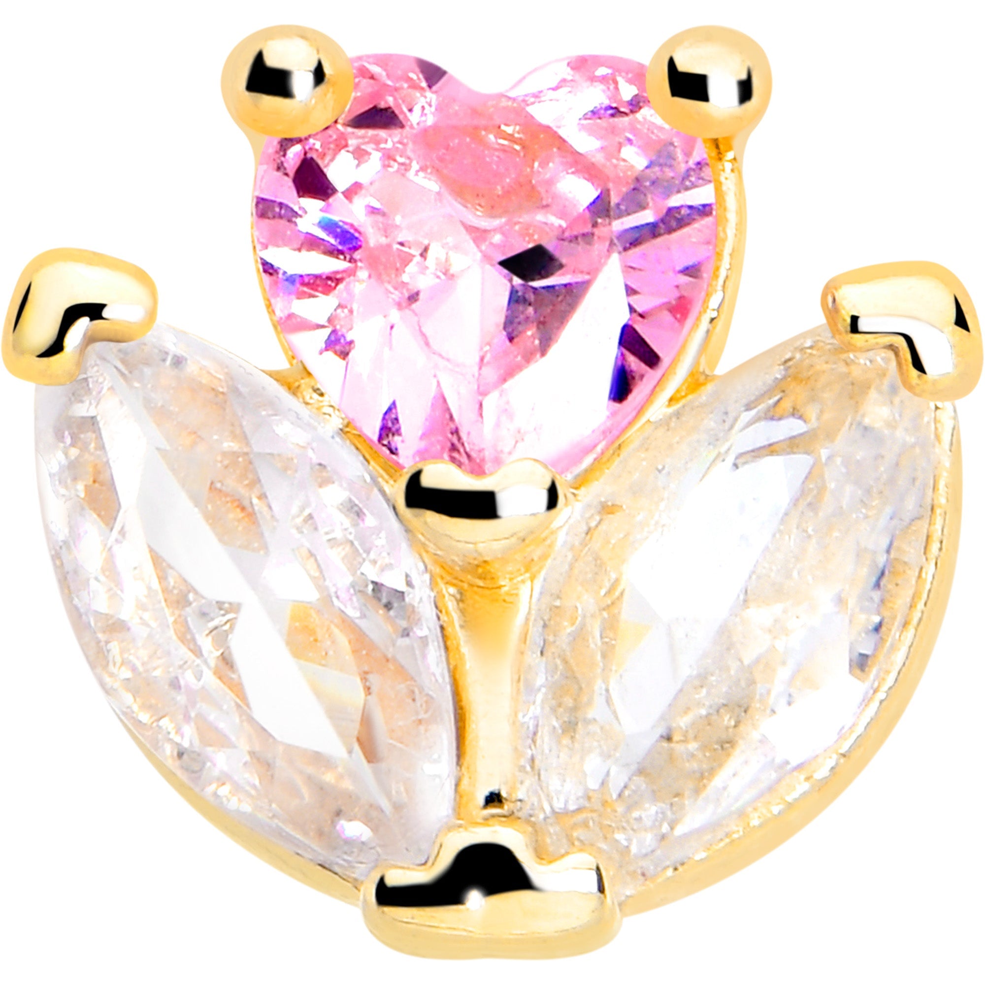 BodyCandy 16G 5/16 Pink CZ Gem Gold Tone Love Flower Labret Monroe Tragus — detail close-up