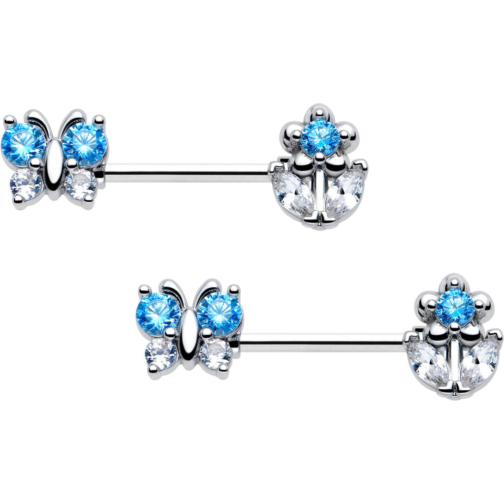 BodyCandy 14G 9/16 Blue CZ Gem Butterfly Fantasy Barbell Nipple Ring Set — main product shot