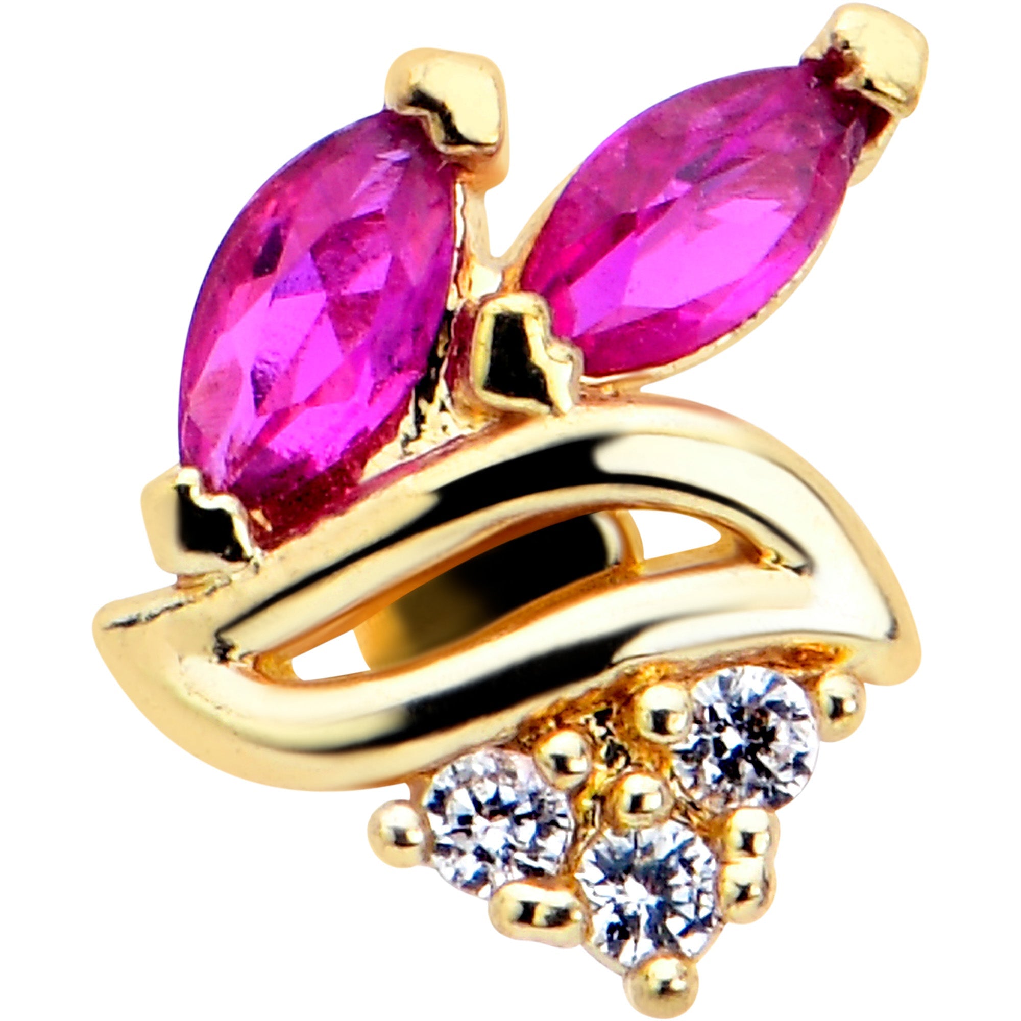 BodyCandy 16G 5/16 Red CZ Gem Gold Tone Swirl Fan Labret Monroe Tragus — detail close-up