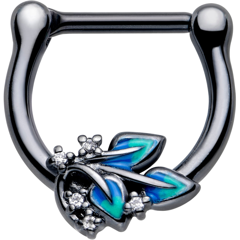 BodyCandy 16G 5/16 Clear CZ Gem Black Lush Leaves Cartilage Clicker — main product shot