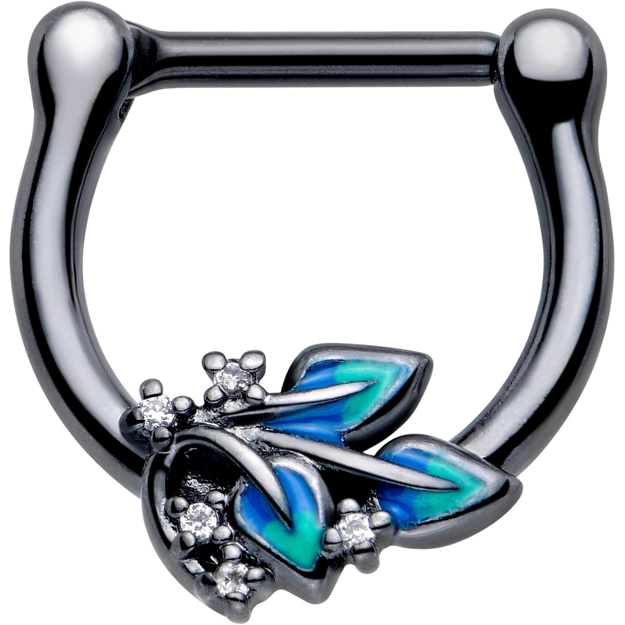 BodyCandy 16G 5/16 Clear CZ Gem Black Lush Leaves Cartilage Clicker — main product shot