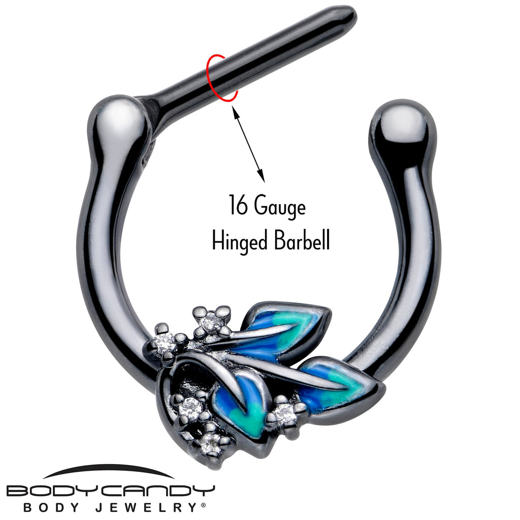 BodyCandy 16G 5/16 Clear CZ Gem Black Lush Leaves Cartilage Clicker — lifestyle context