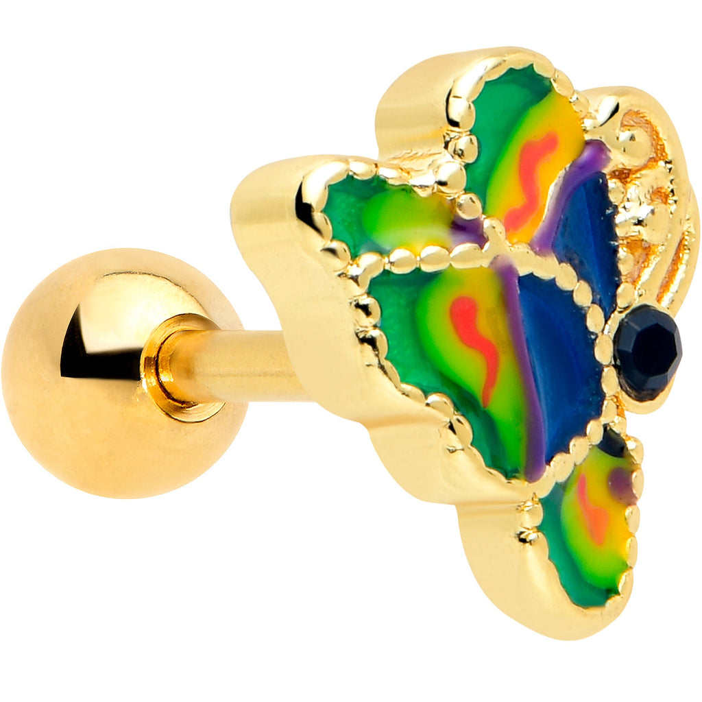 BodyCandy 16G 1/4 Blue Gem Gold Tone Butterfly Colors Cartilage Tragus Earring — main product shot