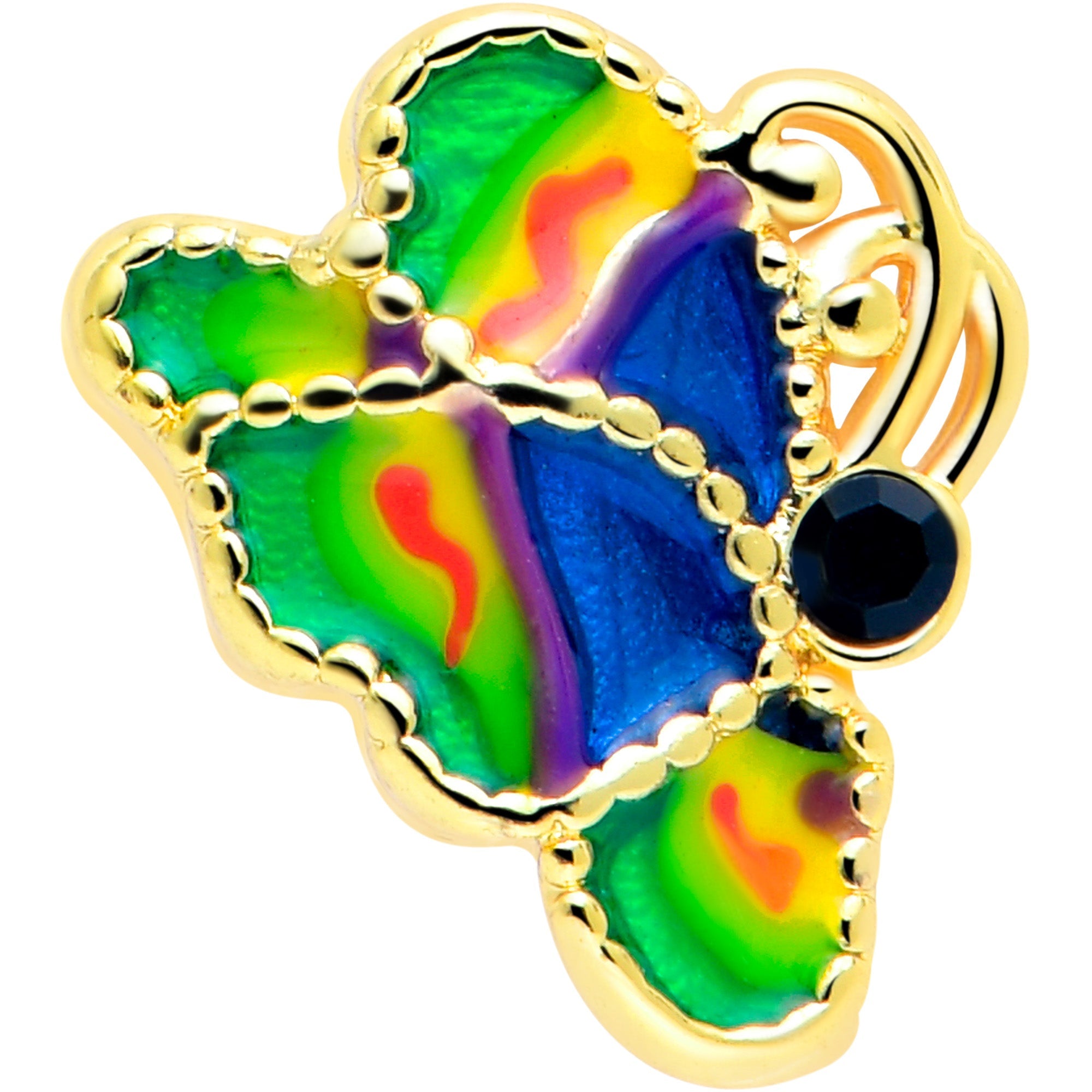 BodyCandy 16G 1/4 Blue Gem Gold Tone Butterfly Colors Cartilage Tragus Earring — lifestyle context