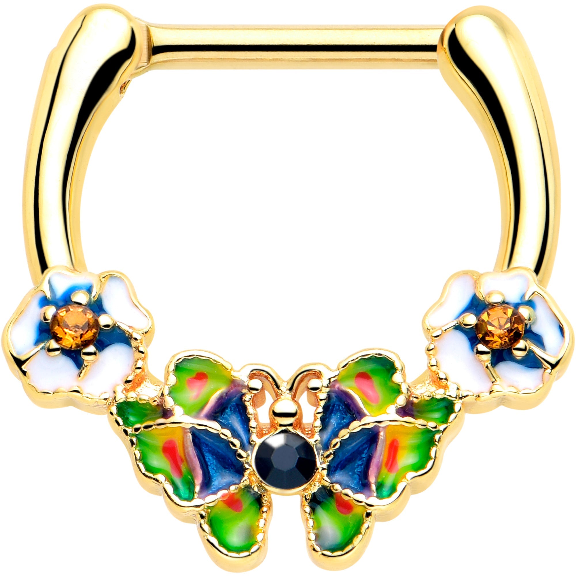 BodyCandy 16G 5/16 Blue Gem Gold Tone Butterfly Colors Cartilage Clicker — main product shot