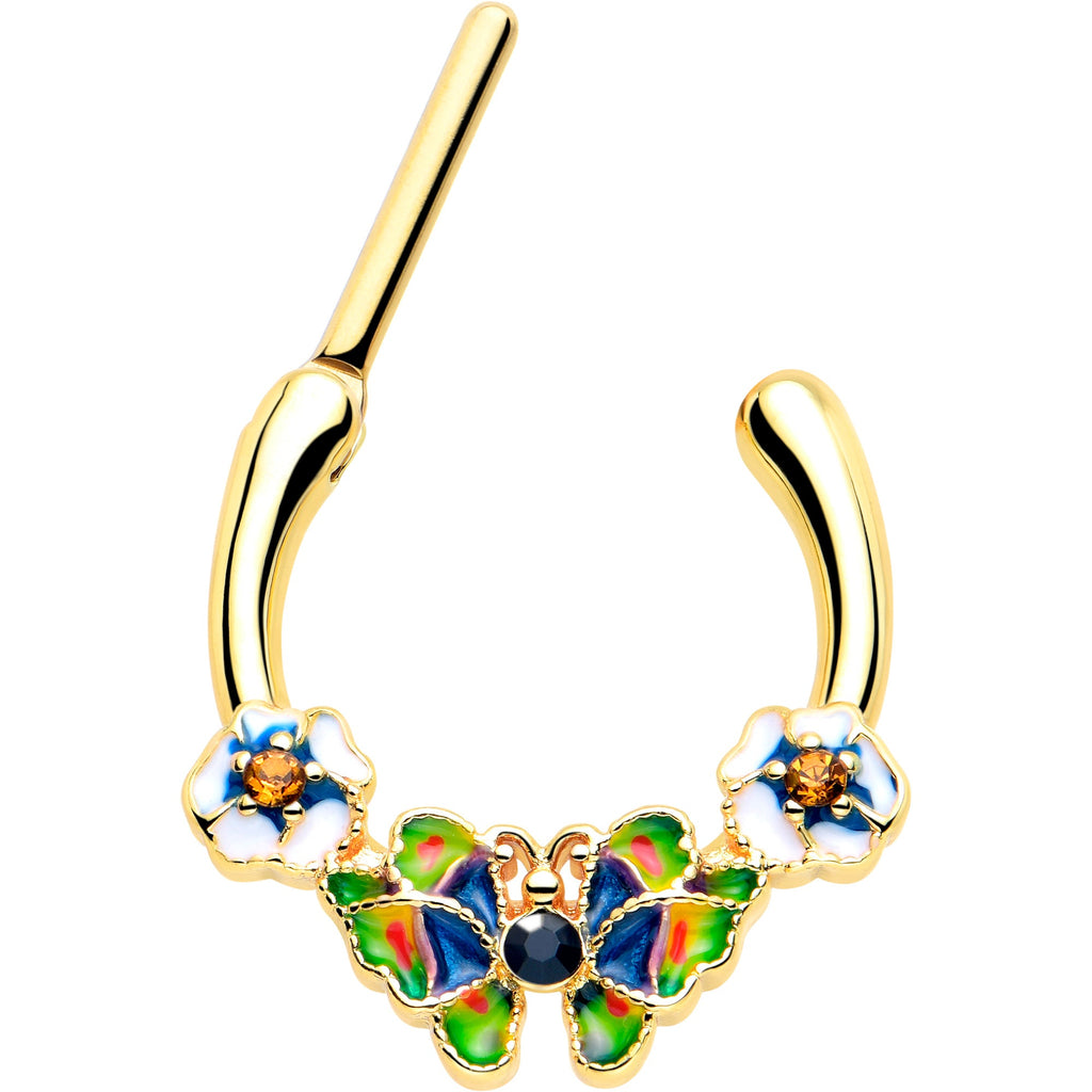 BodyCandy 16G 5/16 Blue Gem Gold Tone Butterfly Colors Cartilage Clicker — detail close-up