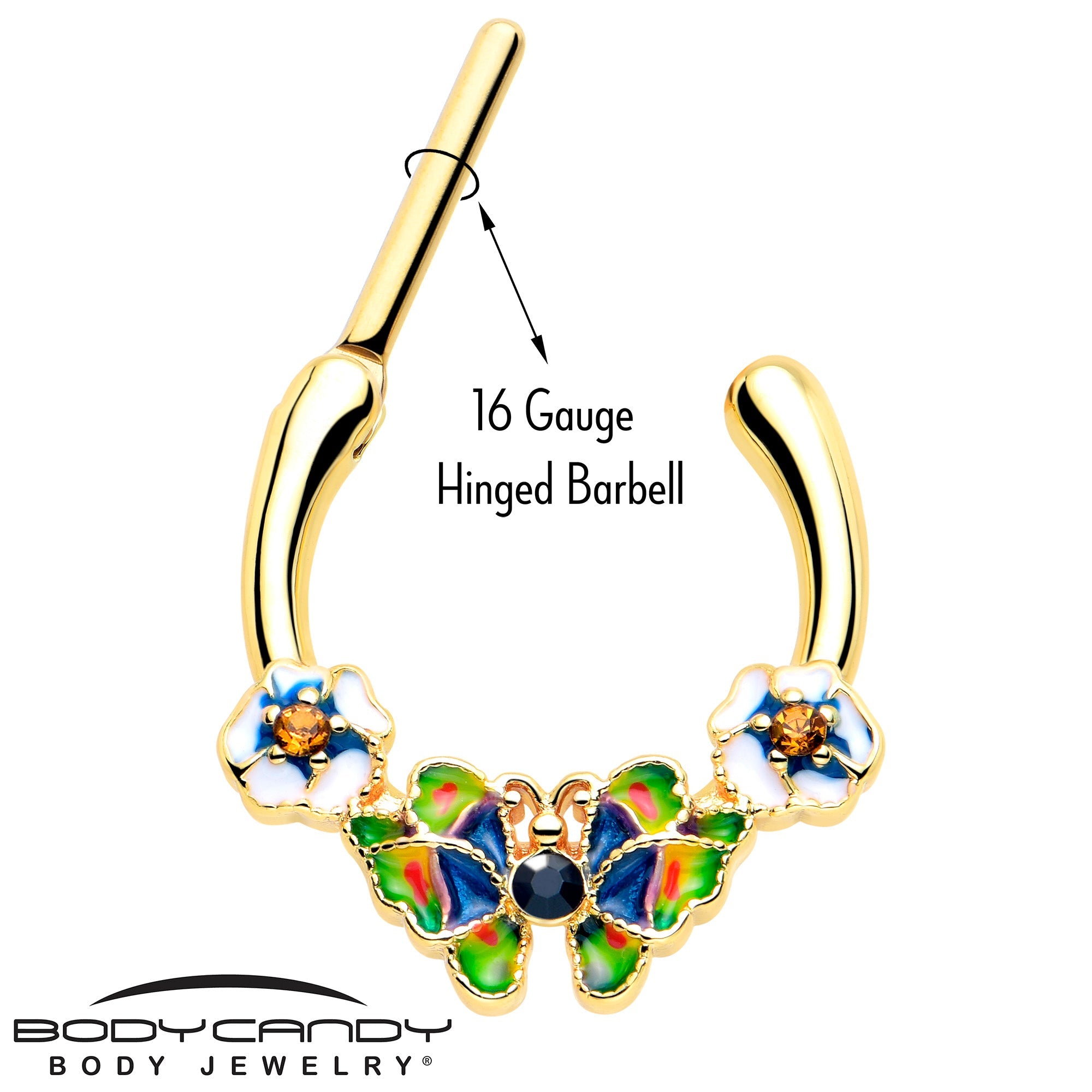 BodyCandy 16G 5/16 Blue Gem Gold Tone Butterfly Colors Cartilage Clicker — lifestyle context