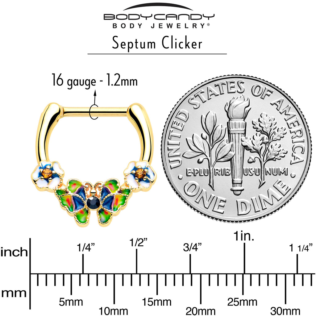 BodyCandy 16G 5/16 Blue Gem Gold Tone Butterfly Colors Cartilage Clicker — side view