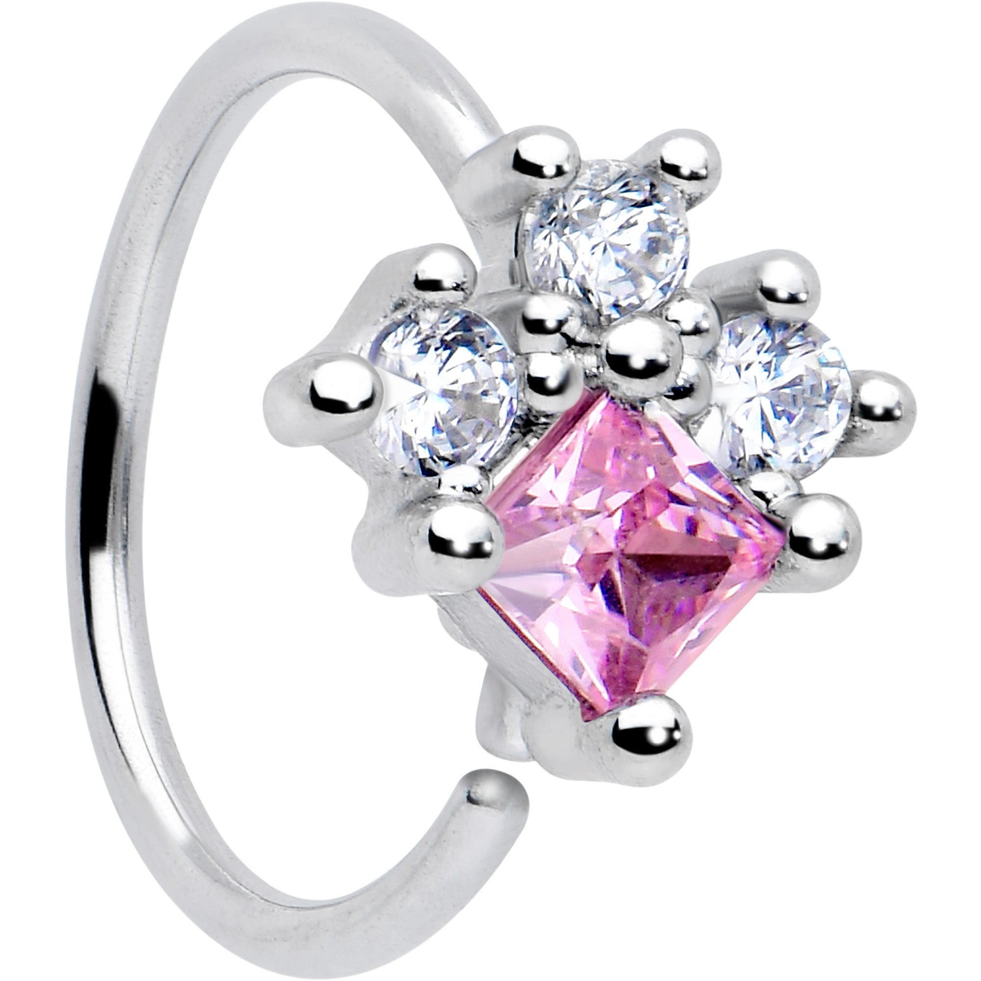 BodyCandy 20G 5/16 Clear Pink CZ Gem Rhombus Riot Nose Hoop — main product shot