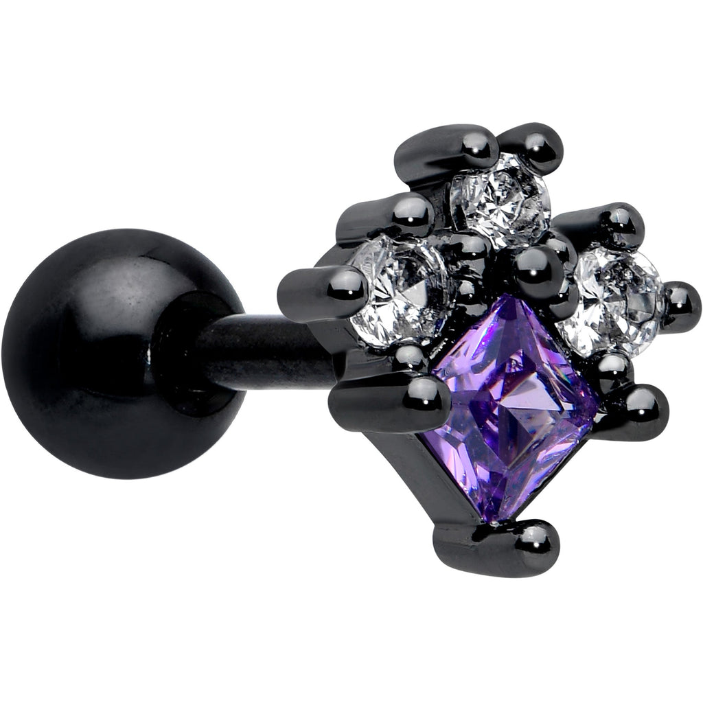 BodyCandy 16G 1/4 Purple CZ Gem Black Rhombus Riot Cartilage Tragus Earring — main product shot