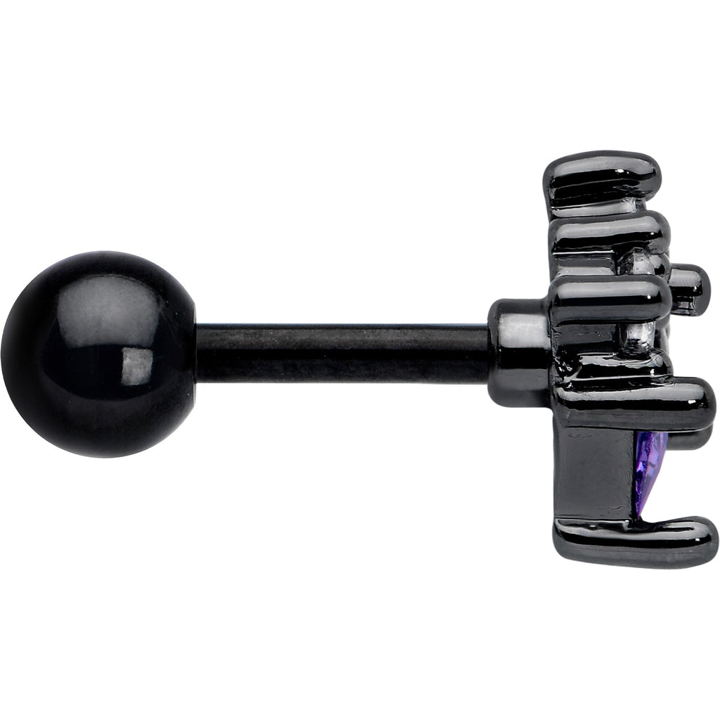 BodyCandy 16G 1/4 Purple CZ Gem Black Rhombus Riot Cartilage Tragus Earring — side view