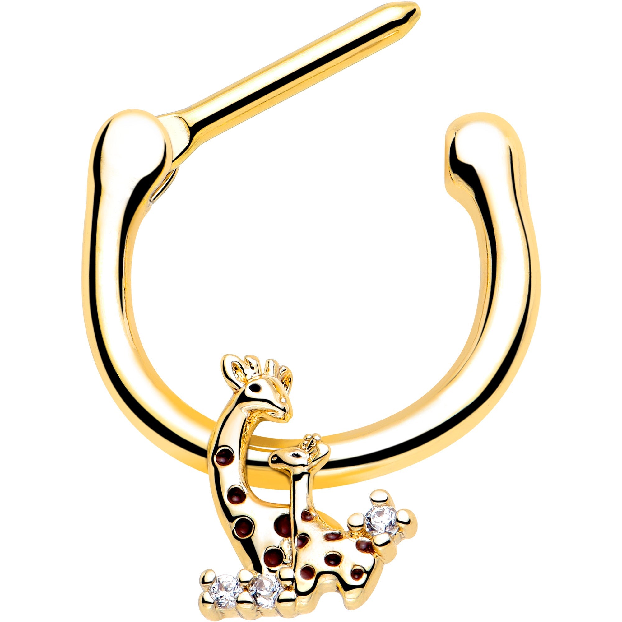 BodyCandy 16G 5/16 Clear CZ Gem Gold Tone Mom Baby Giraffe Cartilage Clicker — detail close-up