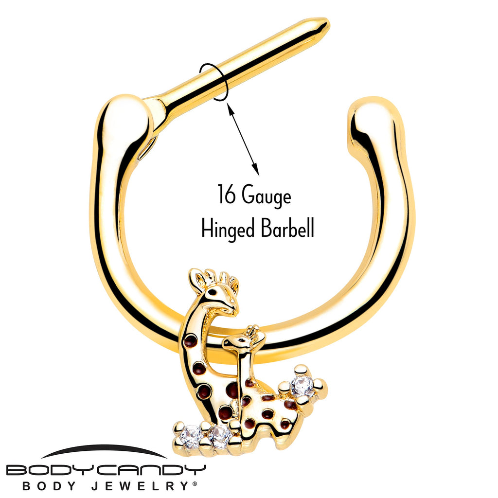 BodyCandy 16G 5/16 Clear CZ Gem Gold Tone Mom Baby Giraffe Cartilage Clicker — lifestyle context