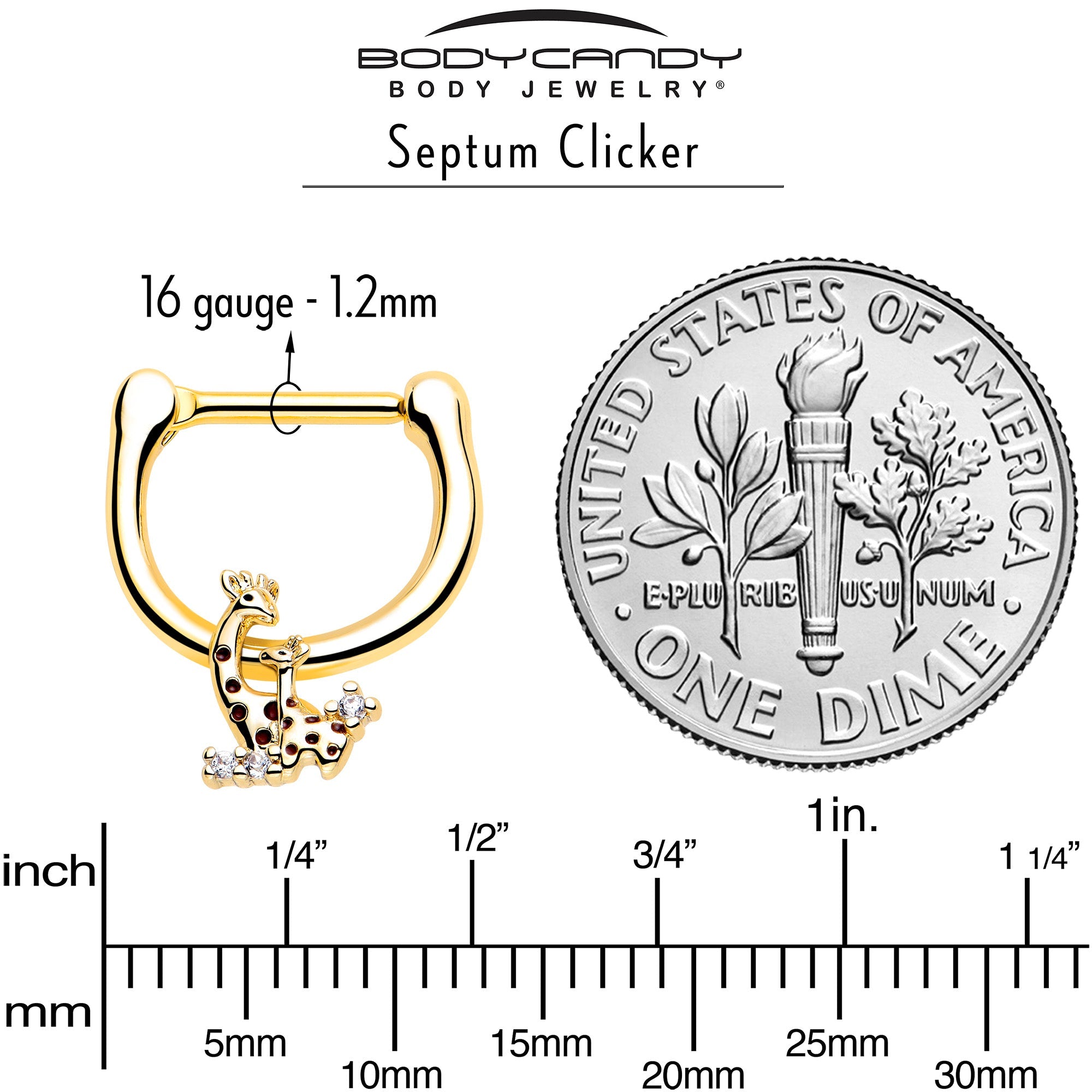 BodyCandy 16G 5/16 Clear CZ Gem Gold Tone Mom Baby Giraffe Cartilage Clicker — side view
