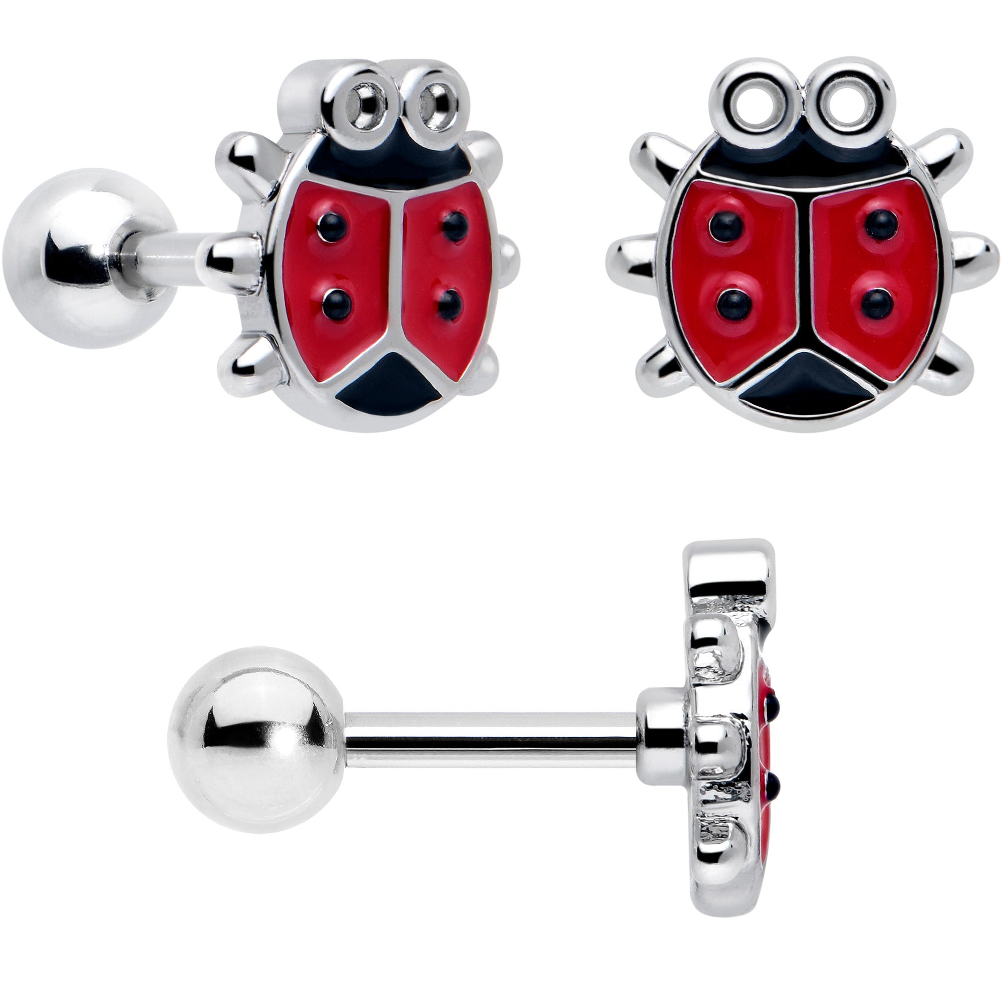 BodyCandy 16G 1/4 Ladybug Hippie Flower Cartilage Tragus Earring Set of 3 — lifestyle context