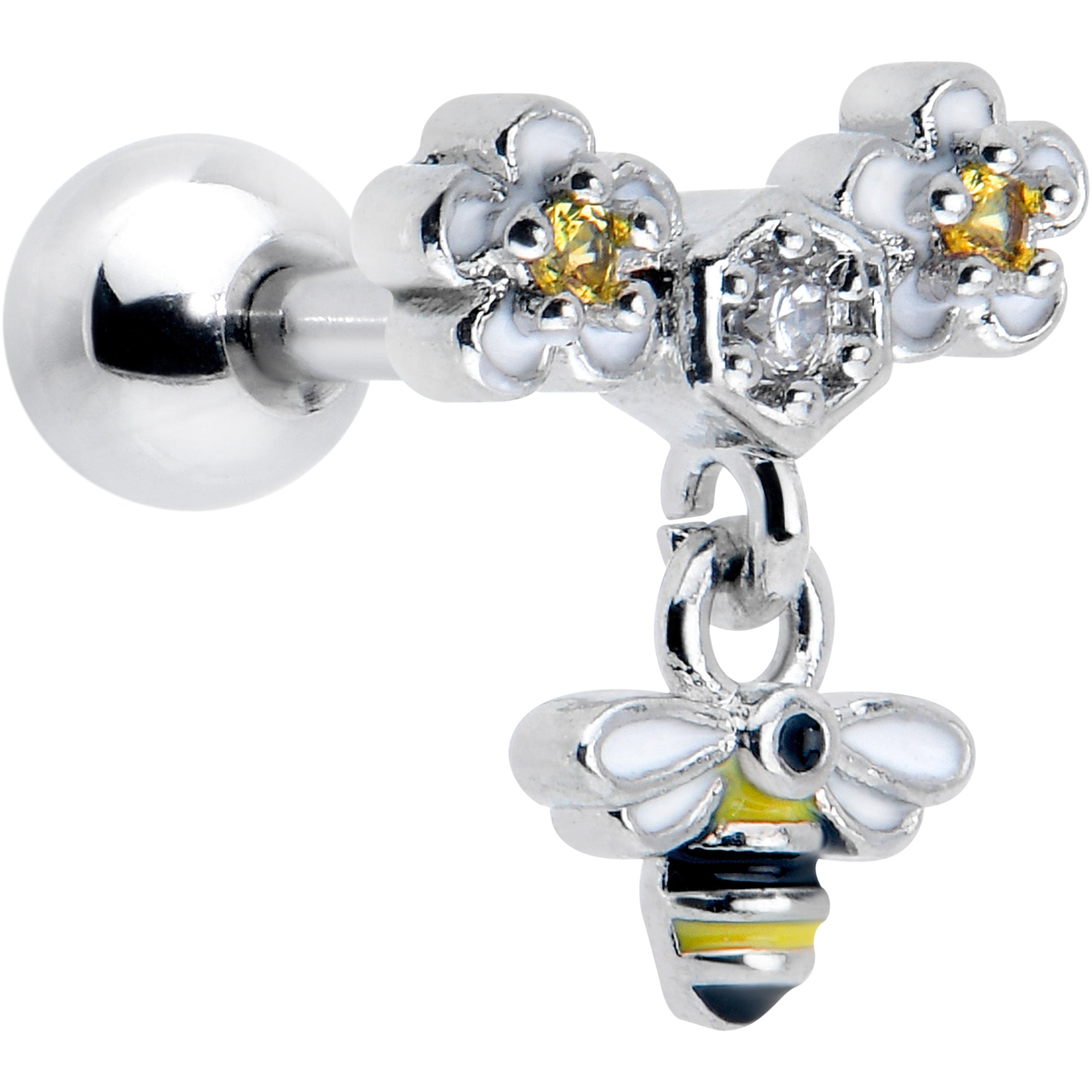 BodyCandy 16G 1/4 Yellow CZ Gem Flower Bee Dangle Cartilage Tragus Earring — main product shot