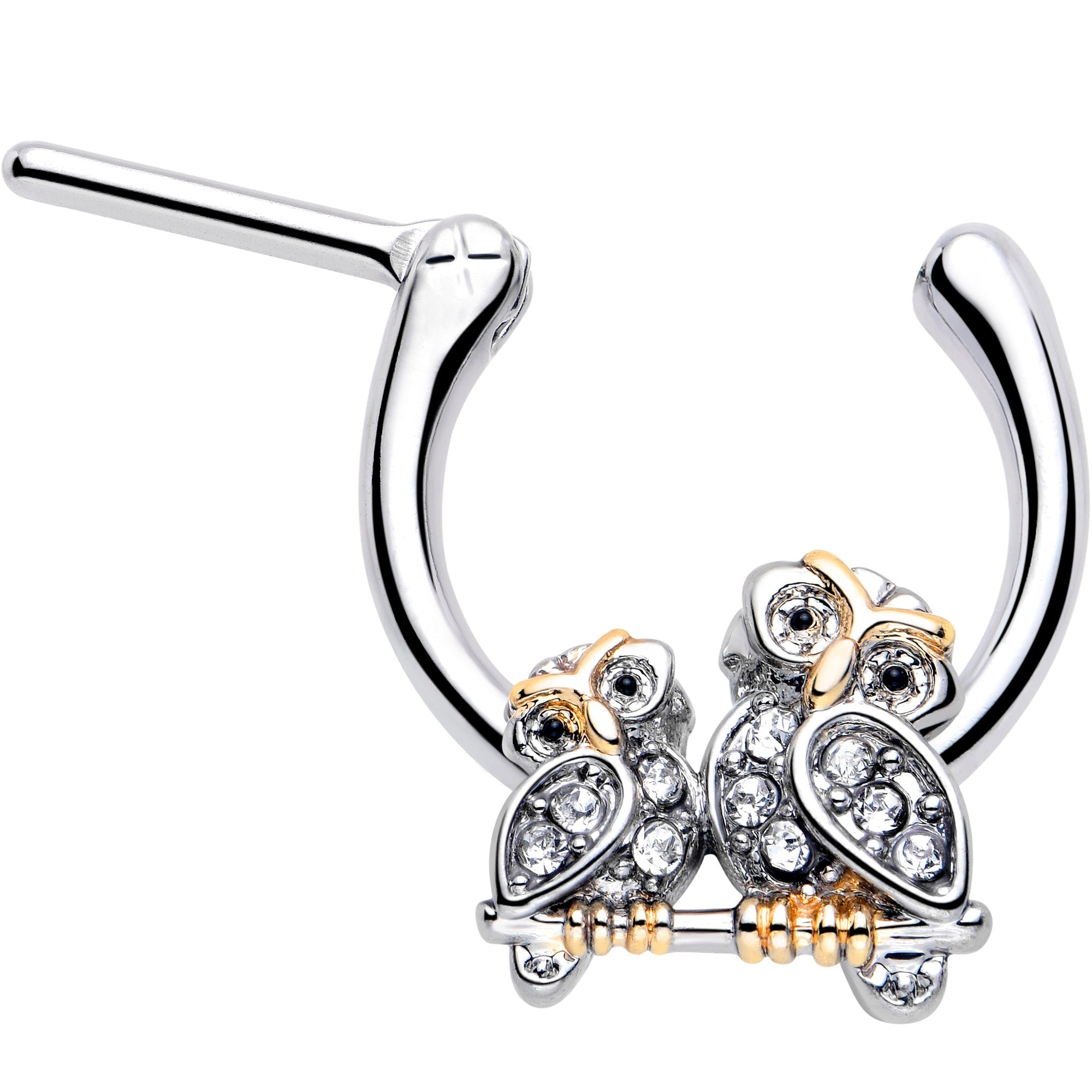 BodyCandy 16G 5/16 Clear Gem Evening Owls Cartilage Clicker — detail close-up