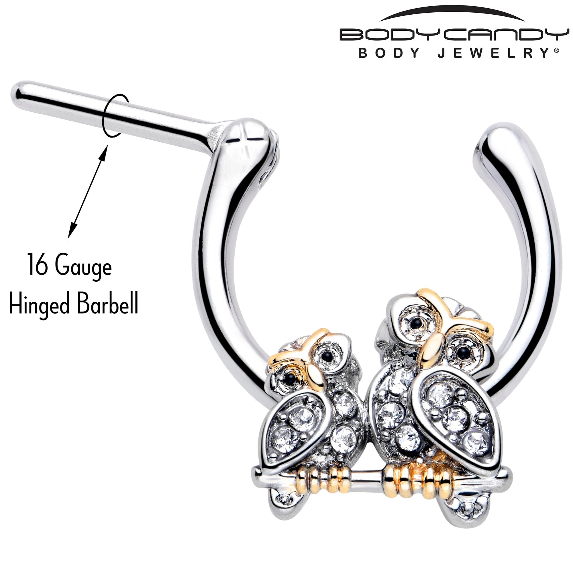 BodyCandy 16G 5/16 Clear Gem Evening Owls Cartilage Clicker — lifestyle context