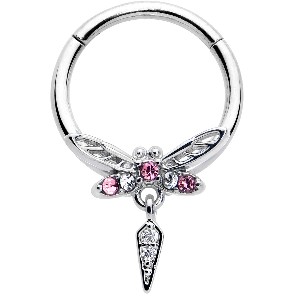 BodyCandy 16G 3/8 Pink Gem Swank Dragonfly Dangle Hinged Segment Ring — main product shot