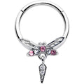 BodyCandy 16G 3/8 Pink Gem Swank Dragonfly Dangle Hinged Segment Ring — main product shot