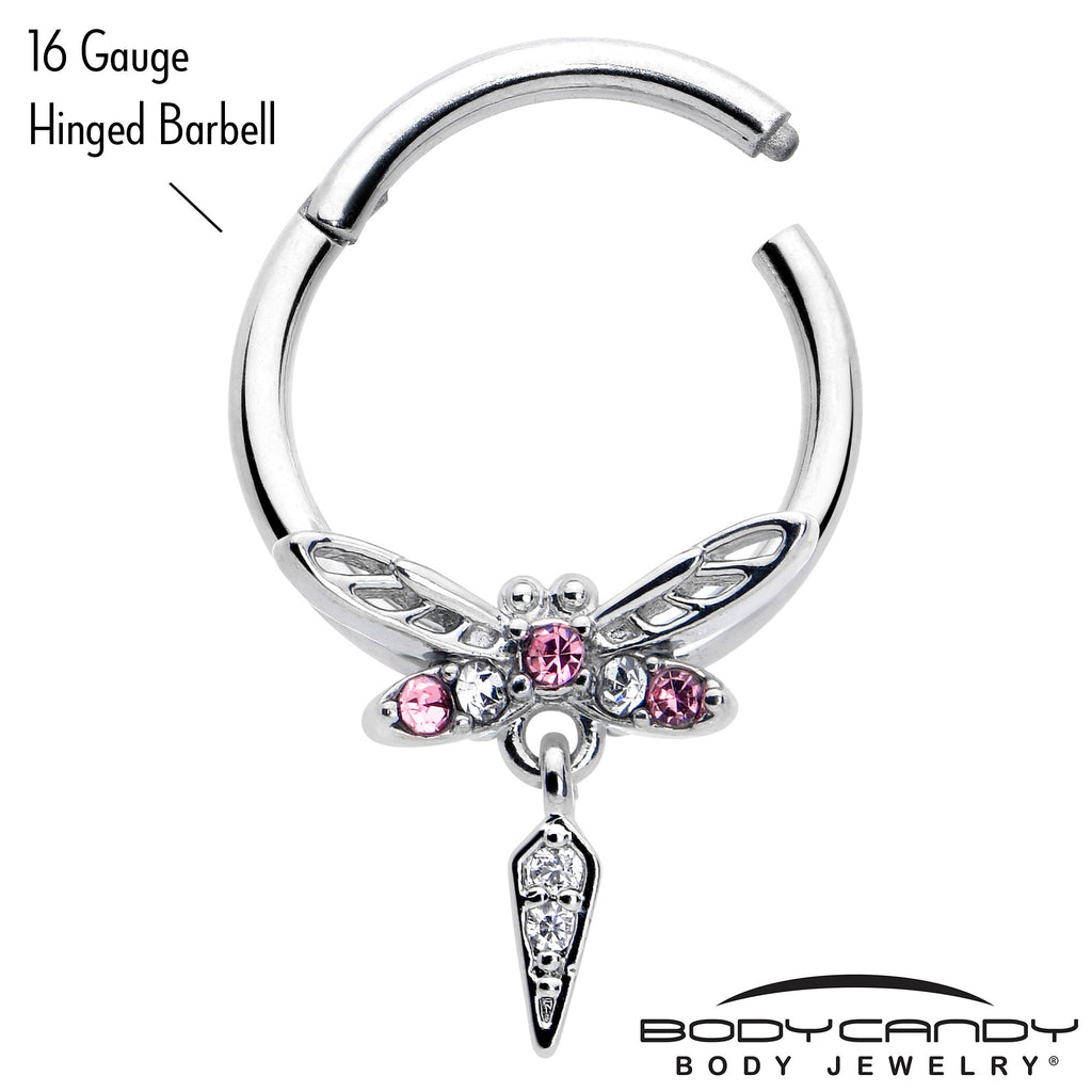 BodyCandy 16G 3/8 Pink Gem Swank Dragonfly Dangle Hinged Segment Ring — lifestyle context