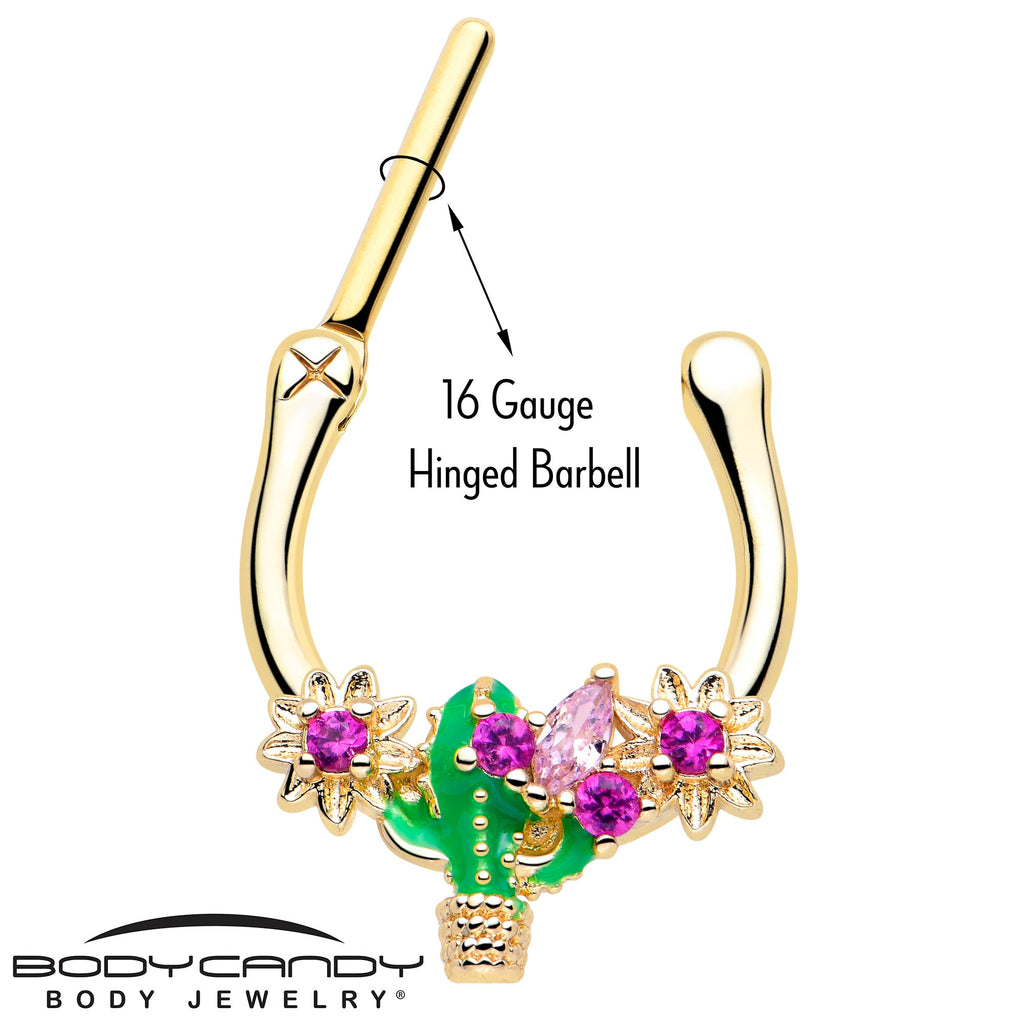 BodyCandy 16G 5/16 Pink CZ Gem Gold Tone Floral Cactus Cartilage Clicker — lifestyle context