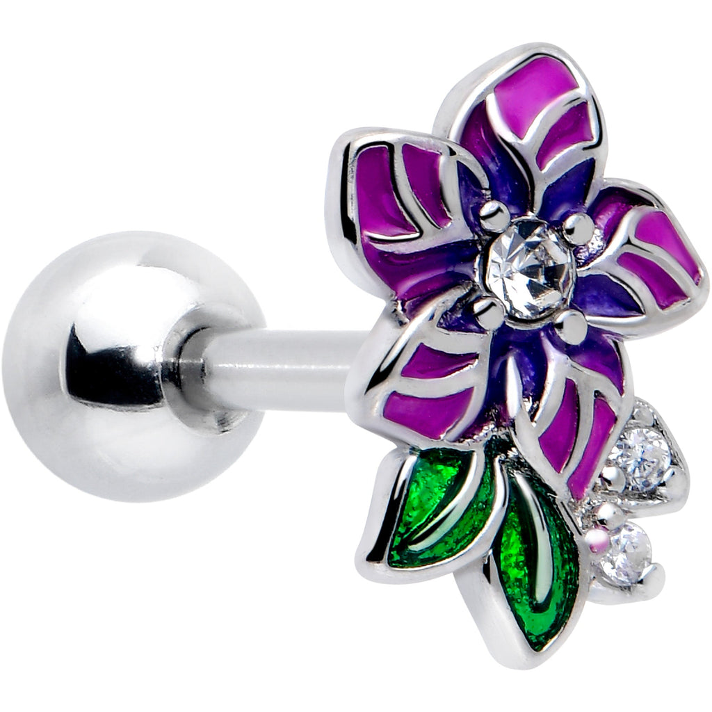 BodyCandy 16G 1/4 Clear CZ Gem Flower Purple Cartilage Tragus Earring — main product shot